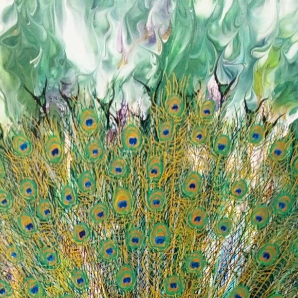 AT THE GALLERY Hand Crafted Peacock Resin Painting Pea Fowl - Picture 8 of 8